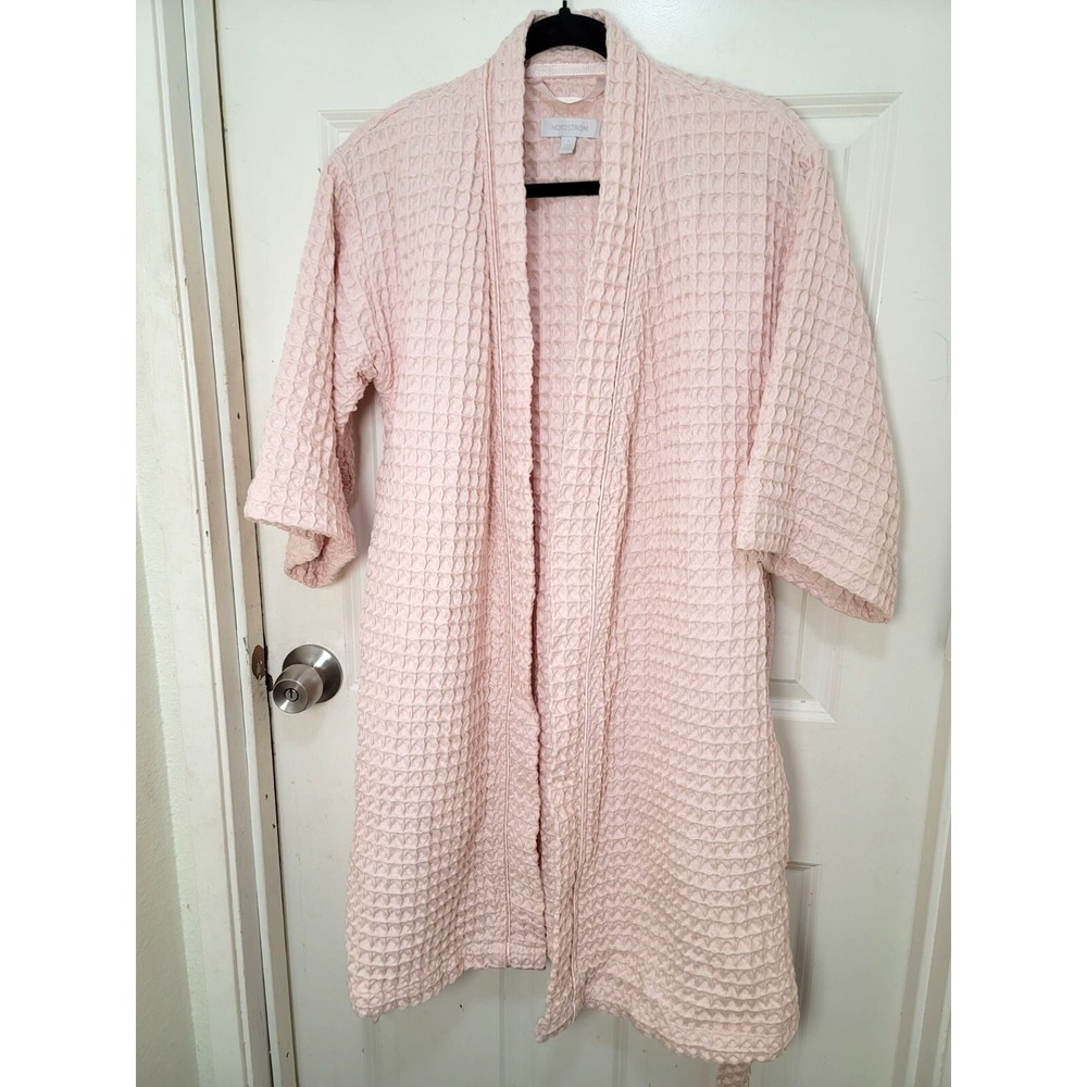 NORDSTROM Women's Waffle Textured Bathrobe Kimono Style With Belt Pink Size S